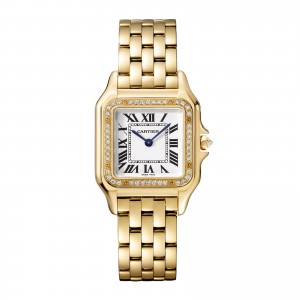 Cartier panthère de cartier uhr mittleres modell quarzwerk gelbgold diamanten WJPN0016